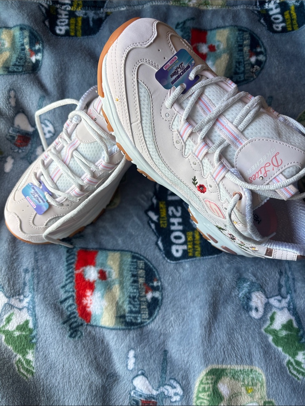Skechers Kids White Sneakers with Pink & Tan Accents